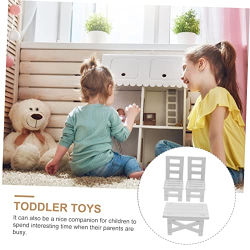 TOBBOMEY Miniatur Möbelset Teilig Holz Miniaturhaus Tisch Stühle Weiß Puppenhaus Möbel Spielzimmer Dekoration Kreatives Bastelset von TOBBOMEY