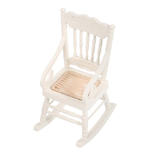 TOBBOMEY Miniatur Schaukelstuhl Puppenhaus Möbel Weiß Holz mit Seilsitz Dekoration Zubehör für Puppenhaus Wohnzimmer Schlafzimmer Spielzimmer von TOBBOMEY