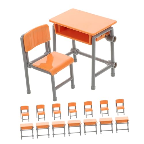 TOBBOMEY Miniatur Schulmöbel Set mit Tischen und Stühlen Miniatur Puppenhaus Klassenzimmer Zubehör für Rollenspiele und Puppenhaus Dekoration von TOBBOMEY