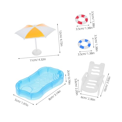 TOBBOMEY Miniatur Schwimmbad für Puppenhaus mit Pool Schwimmreifen Strandstuhl Sonnenschirm Realistische Detailreiche Miniatur Strandmöbel für Kreative DIY Szenen von TOBBOMEY