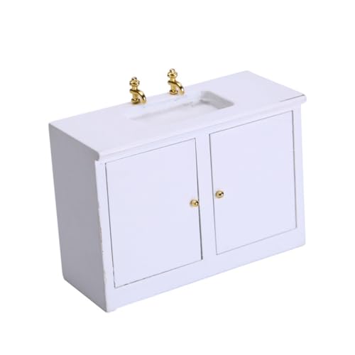 TOBBOMEY Miniatur Waschbecken Möbel Modell Weiß Kleines Puppenhaus Waschbecken mit Schrank Langlebiges Badezimmer Accessoire für Puppenhaus Dekoration und DIY Kleine Haus Szenerie von TOBBOMEY