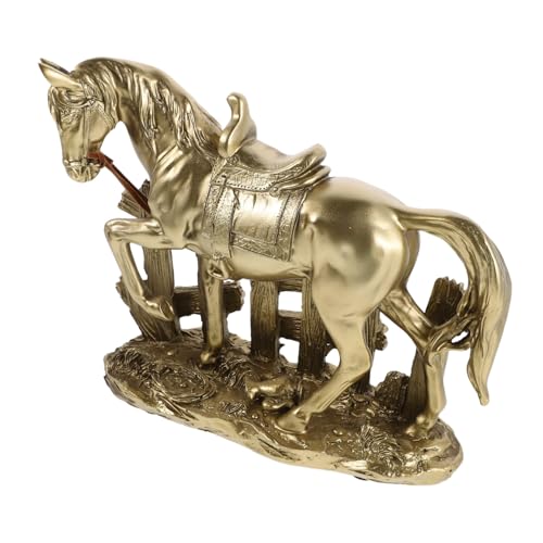TOBBOMEY Pferdeskulptur Statue Aus Kunstharz Als Wohndekor Ornament Für Schreibtisch Garten Tierdekor Stehendes Pferd Goldene Pferdefiguren von TOBBOMEY