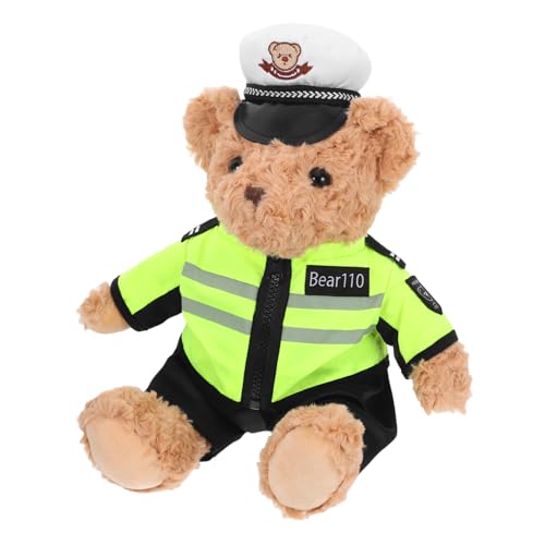 TOBBOMEY Plüschbär Verkehrspolizist Sitzend Kuscheltier mit Grüner Uniform für Mädchen und Neugeborene Simuliertes Polizeispielzeug Kreatives Lernspiel Geschenk von TOBBOMEY