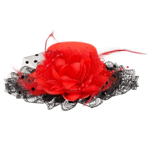 TOBBOMEY Rotes Mini Fascinator Haarclip Top Hut mit Schmuck Haarschmuck für Damen Bühnenauftritt Geburtstagsfeier Party Dekoration von TOBBOMEY