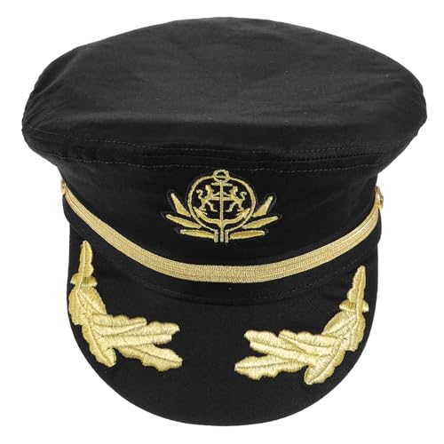 TOBBOMEY Schwarze Matrosen Kapitänsmütze aus Leichtem Atmungsaktivem Material Verstellbar und Angenehm als Kostüm Accessoire für Cosplay Partys Fasching und Karneval von TOBBOMEY