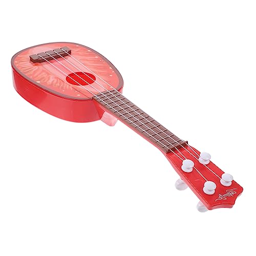 TOBBOMEY Simulierte Frucht Mini Gitarre, Ukulele, Spielbares Instrument, Pädagogisches Kinderspiel (Erdbeerfarbe), Ukulele Als, Instrumentenspielzeug, Pädagogisches Ukulele von TOBBOMEY