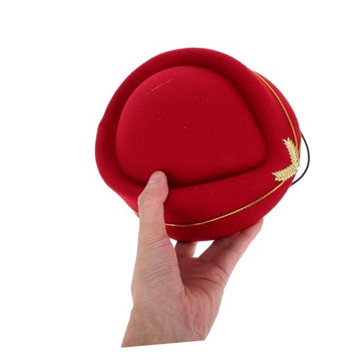 TOBBOMEY Stewardess Hut Damen Verstellbar Tiefrot Airline Stewardess Cap mit Feiner Verarbeitung für Bühnenauftritte Mottopartys Halloween und Cosplay Eleganter Flugbegleiterin Kostüm von TOBBOMEY