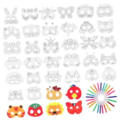 TOBBOMEY Teiliges DIY Masken mit Einzigartigen Tiermasken und Farben Aquarellstiften Bemalbare Festival Gesichtsmasken für Frauen für Maskerade Karneval Cosplay und Party von TOBBOMEY