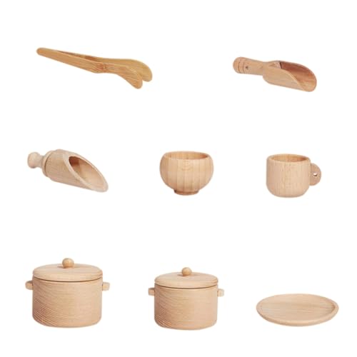 TOBBOMEY Teiliges Holzgeschirr Set Kindersicheres Küchenspielzeug für Rollenspiele Fördert Feinmotorik und Fantasie als zu Kindertag Geburtstag Weihnachten Spielhaus Zubehör von TOBBOMEY