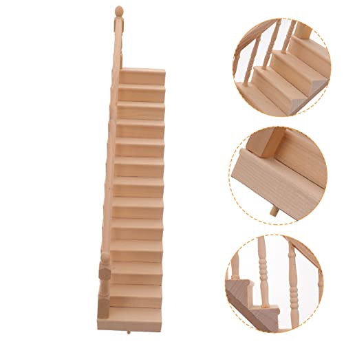 TOBBOMEY Treppe mit Handlauf Unbemalte Holztreppe für Puppenhaus Mikro Landschaftsdekoration Links DIY Zubehör für Kreative Miniaturprojekte von TOBBOMEY