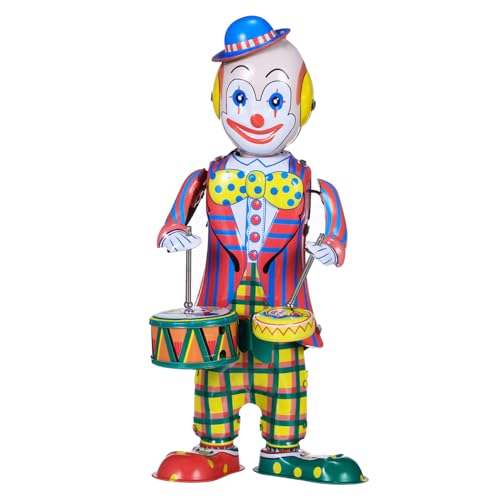TOBBOMEY Vintage Clown Drummer Wind Up Toy aus Mechanisches Schlagzeugspielzeug Robuste Verarbeitung Farbige Lackierung als Karnevalsdeko und von TOBBOMEY