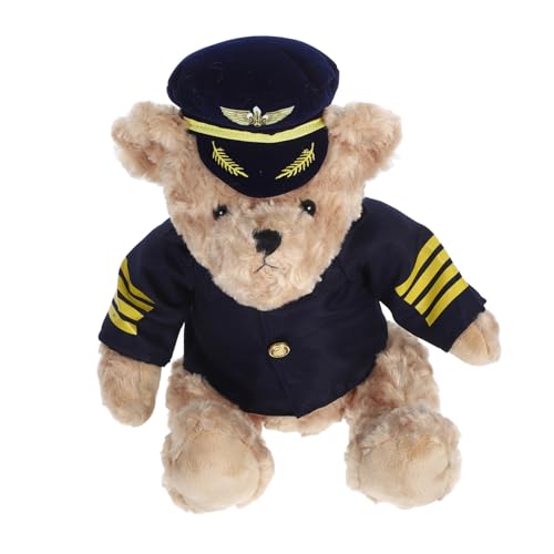 TOBBOMEY Weicher Kuscheltiere mit Pilotuniform Plüschstofftier zum Kuscheln Niedliches Partygeschenk für Geburtstag Hochzeit Fest Dekoratives Stofftier für Gemütliche Umarmungen von TOBBOMEY