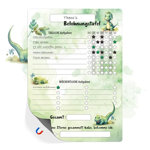 TOBJA Belohnungstafel Kinder A4 magnetisch - Spielerisches Töpfchentraining und Alltagsroutinen mit Einhorn, Dino oder Waldtiere Design - Für strahlende Kinder und entspannte Eltern (Dino) von TOBJA