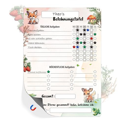 TOBJA Belohnungstafel Kinder A4 magnetisch - Spielerisches Töpfchentraining und Alltagsroutinen mit Einhorn, Dino oder Waldtiere Design - Für strahlende Kinder und entspannte Eltern (Waldtiere) von TOBJA