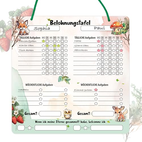 TOBJA Belohnungstafel für Kinder Ab 3 - Aufgabenplaner für Tägliche und Wöchentliche Aufgaben | Für Zwei Kinder, Sternesystem Zur Motivation | Abwischbar | Ideal für Routine Planer TOBJA Belohnungstafel für Kinder Ab 3 - Aufgabenplaner für Tägliche und Wöchentliche Aufgaben | Für Zwei Kinder, Sternesystem Zur Motivation | Abwischbar | Ideal für Routine Planer von TOBJA