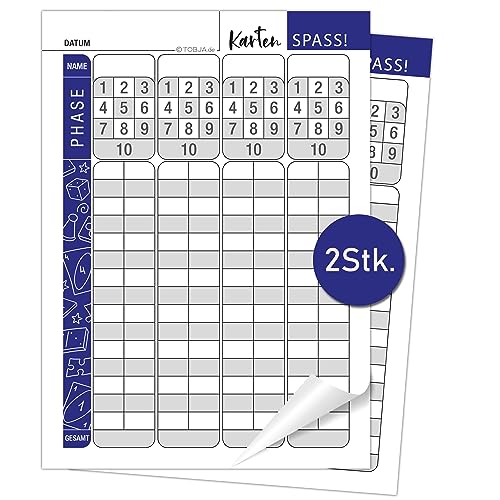 TOBJA Ersatzblöcke für Kartenspiele - Extra Große Zahlen für Senioren | A5 oder A6 Format Wertungsblock | Übersichtliches Design der Phasen | Starkes 100g² Papier (2X A6 Block) von TOBJA