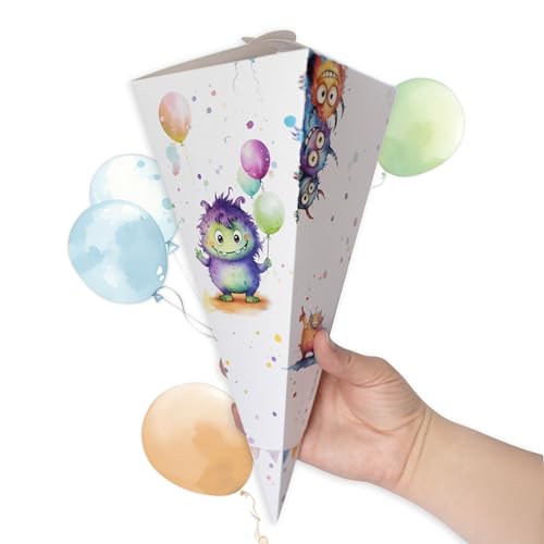 TOBJA Mini Schultüte für Geschwister Monster Design, Ideale Zuckertüte Jungen oder Mädchen, perfekt für Süßigkeiten | Kleine Schultüte für Schwester oder Bruder von TOBJA