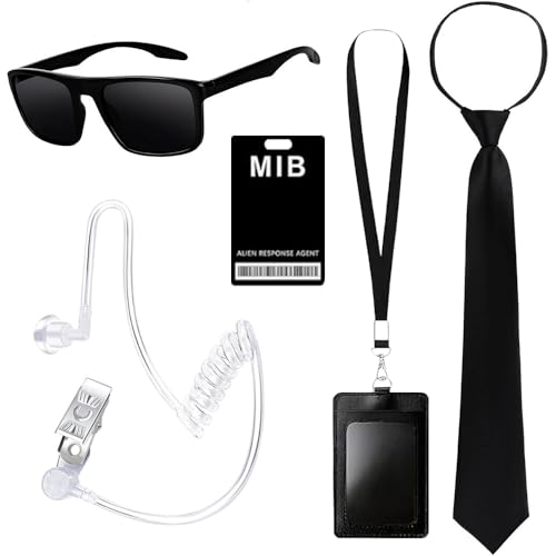 TOEECY Agent Kostüm Zubehör Set Spion ZubehöR mit SECURITY Baseball-Cap, schwarze Sonnenbrille, Arbeitskarte, Kartenhalter, Ohrstöpsel-Set für Party Rollenspiele(B) von TOEECY