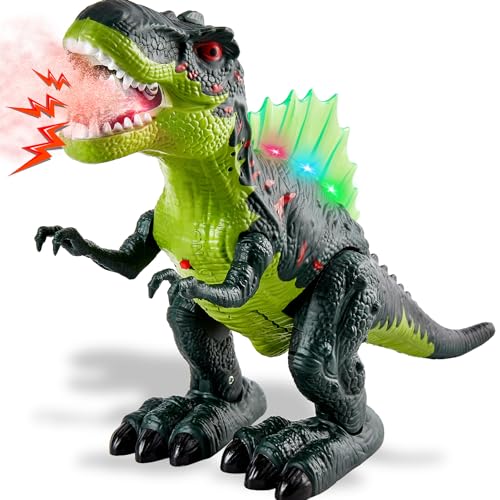 TOEY PLAY Dinosaurier Spielzeug ab 3 Jahre mit Sprühfunktion, Elektrisch T-Rex Gehen, Brüllen und Leuchten, Lernspielzeug für Kinder Jungen und Mädchen von TOEY PLAY