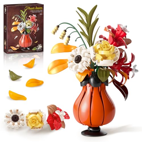 TOFFCAEA Botanische Rosenstrauß, 382 PCS Blumenstrauß Bausatz mit Vase, Kreatives Bauset für Erwachsene, Kunstblumen als Zimmer-Deko, Geschenk für Partner, Freundin oder Freund (Morgenlicht) von TOFFCAEA