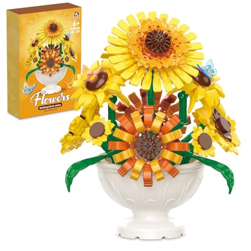 TOFFCAEA Bonsai-Bausteine Sonnenblumen, Blumen Bauspielzeugset, Künstliche Pflanzen Bauset, Home und Zimmer Deko, Geschenkideefür Erwachsene (Sonnenblume) von TOFFCAEA