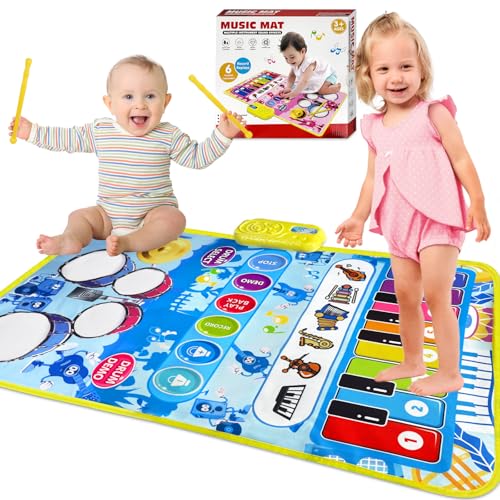 TOFFCAEA Musikmatte, Klaviermatte, Jazztrommel, Baby Spielzeug Musik Klaviermatte Keyboard Kinder, Spielzeug Geburtstag für Mädchen Junge ab 1 2 3 4 Jahre Kleinkinde (Blau) von TOFFCAEA