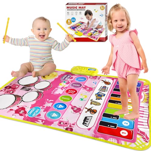 TOFFCAEA Musikmatte, Klaviermatte, Jazztrommel, Baby Spielzeug Musik Klaviermatte Keyboard Kinder, Spielzeug Geburtstag für Mädchen Junge ab 1 2 3 4 Jahre Kleinkinde (Rosa) von TOFFCAEA