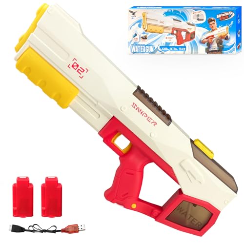 TOFFCAEA Wasserpistole Elektrisch, EIN-Knopf-Automatik Wasserspritzpistole, Geringem Stromschutz Wiederaufladbare, mit Licht, für Erwachsene and Kinder Outdoor Pool Strand Party (Rot und weiß) von TOFFCAEA
