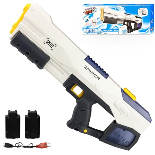 TOFFCAEA Wasserpistole Elektrisch, EIN-Knopf-Automatik Wasserspritzpistole, Geringem Stromschutz Wiederaufladbare, mit Licht, für Erwachsene and Kinder Outdoor Pool Strand Party (Schwarz und weiß) von TOFFCAEA