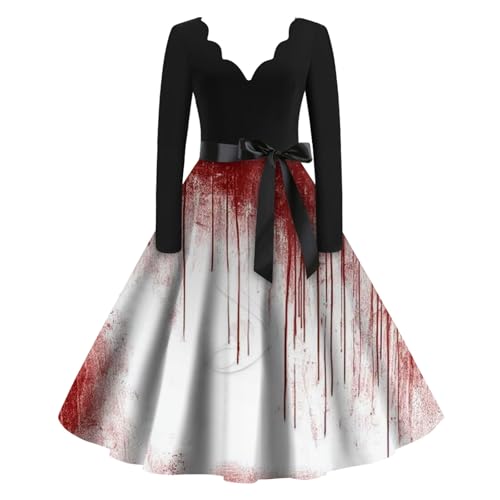 Gothic Kleider Victorian Steampunk Kostüm Warm Medieval Halloween Kostüm Damen Schwarz Teufel Kostüm Damen Faschingskostüme Clown Verkleidung Blutiges Kleid Halloween Weiß S von TOFOTL