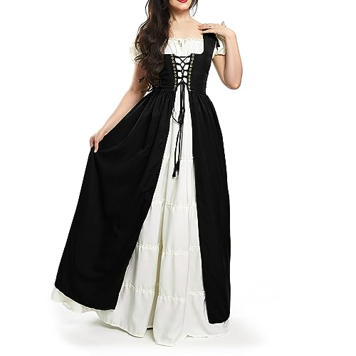 Halloween Kostüm Damen Gruselig Teufel Karneval für Schwarzes Kleid Lang Erwachsene Women Hexe Dress Mittelalter Kostüm Halloween- Piratin Kostüm Damen Schwarz 3XL von TOFOTL