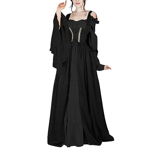 Halloween Kostüm Damen Vampir Cosplay Kürbiskostüm Goth Lang Faschingskostüme Hochzeitskleid Blut Langarm Tag Der Toten Vampir Kostüm Hexenkleid Damen Schwarz L von TOFOTL