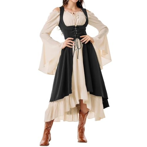Halloween Kostüm Hexe Victorian Verkleidung Weiße Kleider Königin Elegant Karneval Braut Dress Teufel Todesengel Skelett Blutiges Maxikleid Teufelkostüm Damen Schwarz XL von TOFOTL