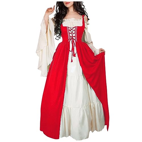 Halloween Kostüm Damen Vampir Dress Geist Cosplay Erwachsene Schwarze Kleider Kleidung Halloween Kostüm Teufel Mittelalter Skelett Pirate Brautkleid Teufel Kostüm Damen Rot S von TOFOTL