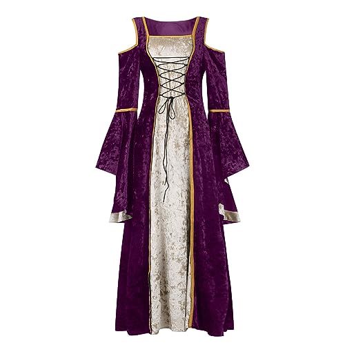 Halloween Kostum Malefiz Skelett Halloweenkostüm Teufel Renaissance Costumes Victorian Costume Vintage Kleider Damen Weiß Weißes Kleid Halloween Kostüm Vampir Damen Lila XXL von TOFOTL