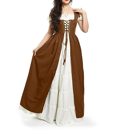 Horror Clown Kostüm Damen Hexenkostüm Mittelalter Halloween Mittelalter Kleidung Kurz Gothic Kleidung Oberteil Geisterbraut Festliche Teufelkostüm Braut Todesengel Hexenkleid Damen Khaki L von TOFOTL