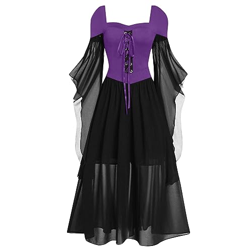 Schwarze Kleider Kostüme Gothic Dress Clothes Dämon Nonnen Clown Kleider Skelett Kostüm Horrorbraut Hallowee Todesengel Kleidung Fasching Kostüm Damen Lila XXL von TOFOTL