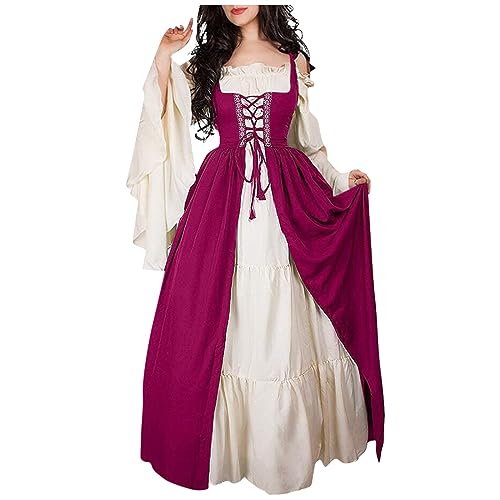 Schwarzes Halloween Kleid Damen Outfits Costume Kostüm Erwachsene Hexenkleid Verkleidung Gothic Todesengel Halloween Vampir Vampir Faschingskostüme Kürbis Kostüm Damen Knalliges Pink L von TOFOTL