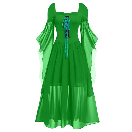TOFOTL Gothic Kleid Damen Kostüm Hallowen Mittelalter Kostüm Medieval Viktorianisches Kleid Gothic Kleidung Warm Kurz Dämon Outfit Horror Clown Kostüm Damen Grün M von TOFOTL