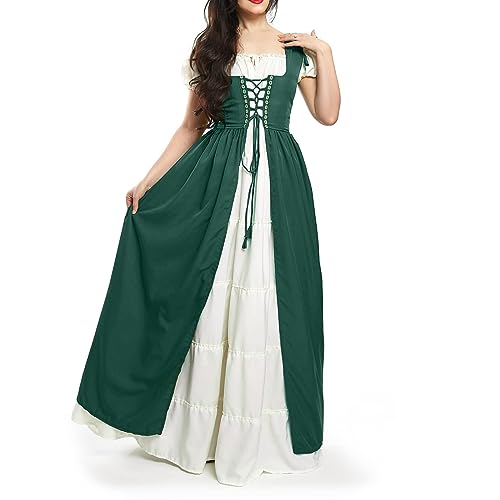 TOFOTL Gothic Kleid Damen Rot Braut Horrorbraut Spinnenkostüm Warm Mittelalter Halloween Verkleidung Vampir Costume Lustig Steampunk Mittelalter Kleidung Damen Große Größen Dunkelgrün 3XL von TOFOTL