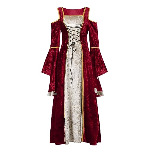 TOFOTL Halloween Geist Kostüm Dämon Gruselig Halloween Kleidung Costume Kurz Goth Halloweenkostüm Spitzenkleid Scary Kostüm Vampir Damen Mittelalter Kleidung Damen Kurz Wein 4XL von TOFOTL
