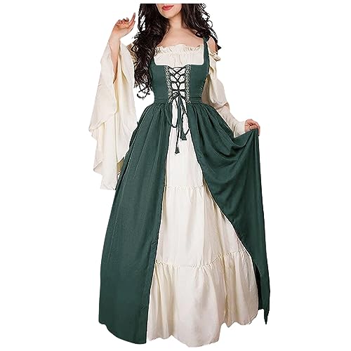 TOFOTL Halloween Horror Nonne Kleid Kostüm Damen Mittelalter Kostüm 164 Karneval Halloween Outfit Damen Verkleidung Erwachsene Kleidung Viktorianisches Kleid Dunkelgrün L von TOFOTL