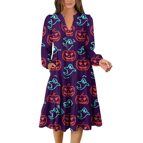 TOFOTL Halloween Kostüm Clown Karnevalskostüm Mittelalter Kleidung Damen Blau Kostüm Langes Böse Costumes Prinzessin Festival Hallowen Gothic Kleid Mittelalter Kleidung Damen Kurz Dunkelviolett XXL von TOFOTL