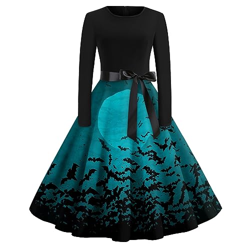 TOFOTL Halloween Kostüm Damen Gruselig Punk Steam Fledermaus Malefiz Maxikleid Nonnen Böse Verkleidung Dämon Karneval Costumes Kostüme Kostüm Hexe Damen Nonne Halloween Brautkleid Cyan M von TOFOTL