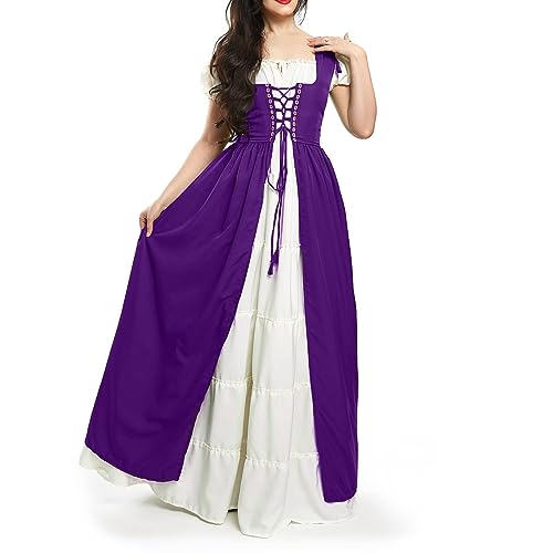 TOFOTL Halloween Kostüm Große Größen Gothic Kleidung Damen XXL Braut Geist Langes Krankenschwester Horror Hexenkleid Geisterbraut Hallowee Pirate Costume Women Steampunk Kleid Lila XL von TOFOTL