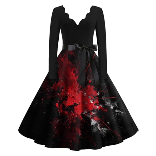 TOFOTL Halloween Kostüm Große Größen Kürbis Vampirkostüm Damen Goth Dress Hallowen Langes Punk Steam Prinzessin Goth Kleid Geisterbraut Halloween Kostüm Damen Kleid mit Blut rosso anguria S von TOFOTL