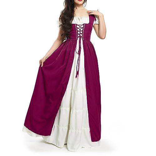 TOFOTL Halloween Kostüm Horror Braut Weißes Kleid Pirat Spinnenkostüm Hallowen Nonne Geist Halloween Scary Vintage Costume Mittelalter Kostüm Damen Mittelalter Kleidung Damen Kurz Knalliges Pink XL von TOFOTL