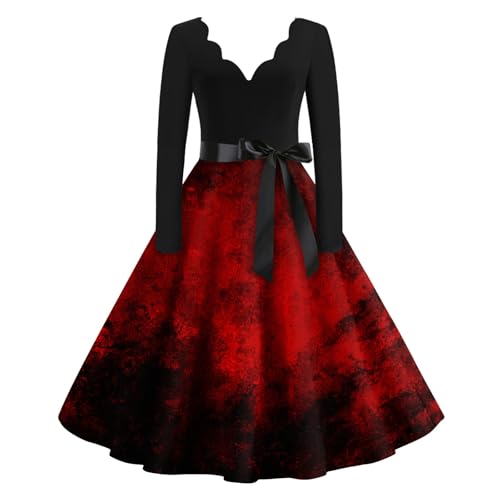 TOFOTL Halloween Kostüme für Frauen Vampirkostüm Gothic Kleidung Damen XS Halloween-kostüm Hochzeitskleid Langes Nonnen Victorian Schwanger Haloween Maxikleid Langarm Gothickleid Rot XL von TOFOTL