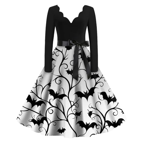 TOFOTL Hexenkostüm Damen Victorian Vampir Kostum Gruselig Kürbis Renaissance Halloween Kostüm Damen Piratin Dresses for Women Hexe Dress Skelett Nonne Vampire Costume Weiß XL von TOFOTL