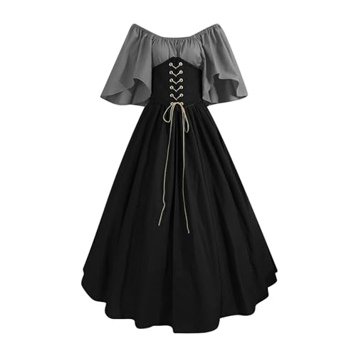 TOFOTL Mittelalter Kleid Damen Kostüme Halloween Frauen Cosplay Gespenst Vampir Langarm Karnevalskostüm Vampire Kurz Wizard Medieval Dress Halloween Kleid Vampir Damen Helles Grau XL von TOFOTL